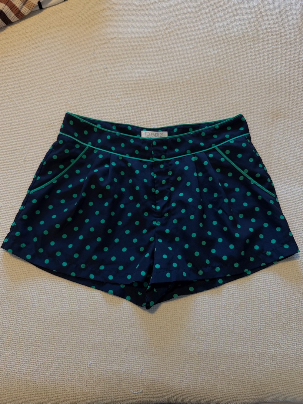 Forever 21 Navy High-Waist Shorts with Teal Polka Dots